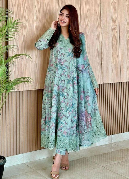 🌸 Floral Elegance - Mint Green 3-Piece Dress 🌸