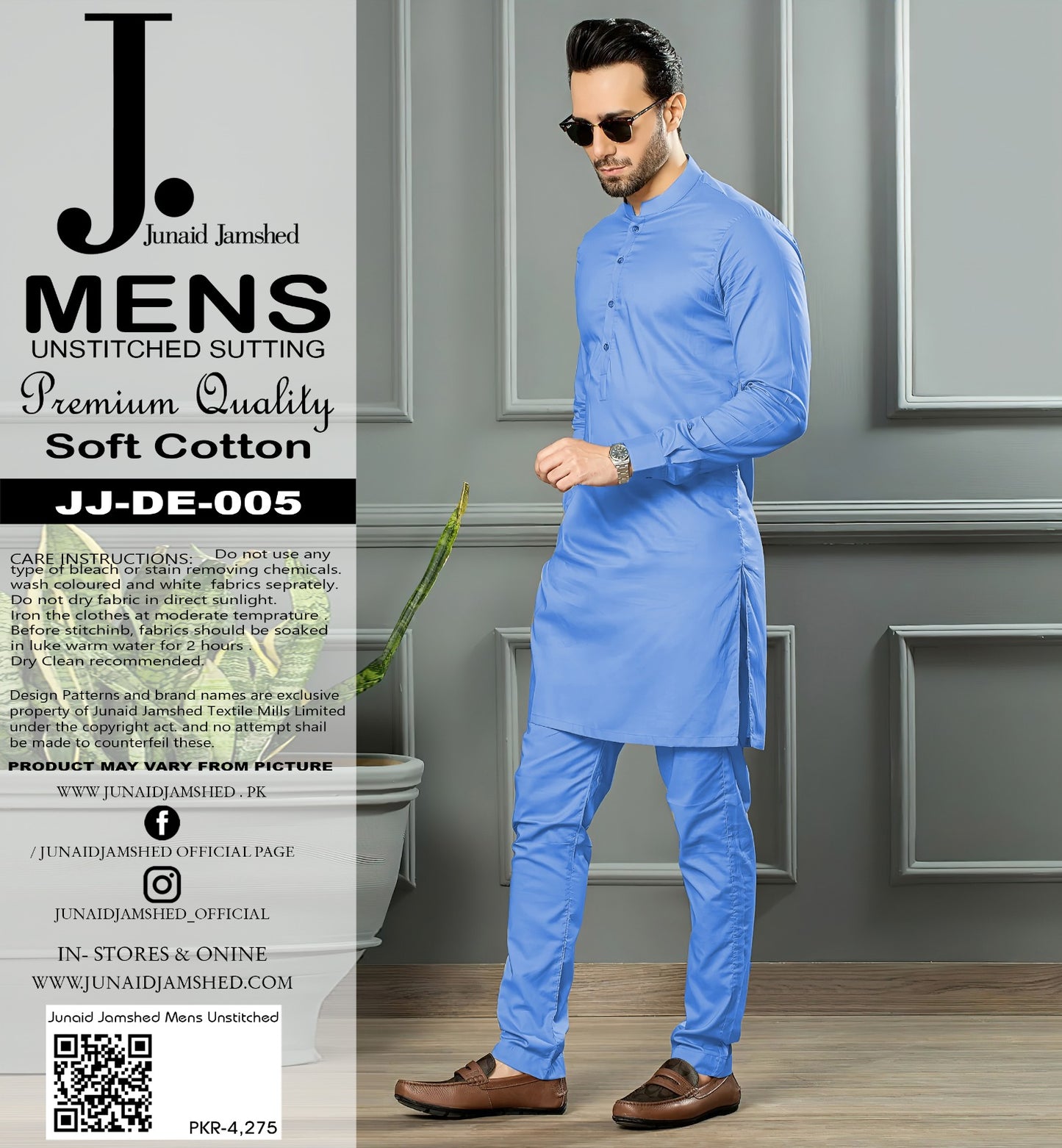 ✨ Junaid Jamshed Men's Unstitched Soft Cotton Suiting ✨