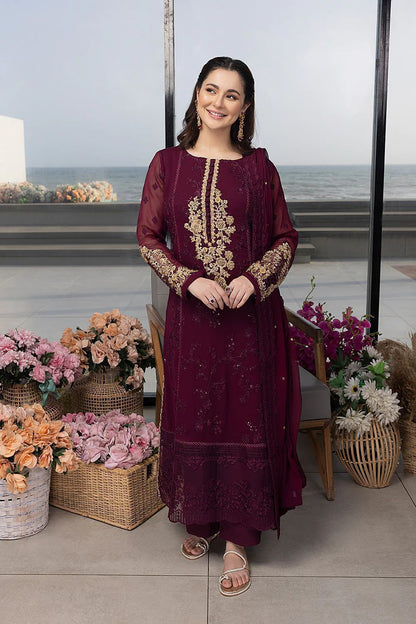 Luxury Embroidered Maroon Chiffon Suit