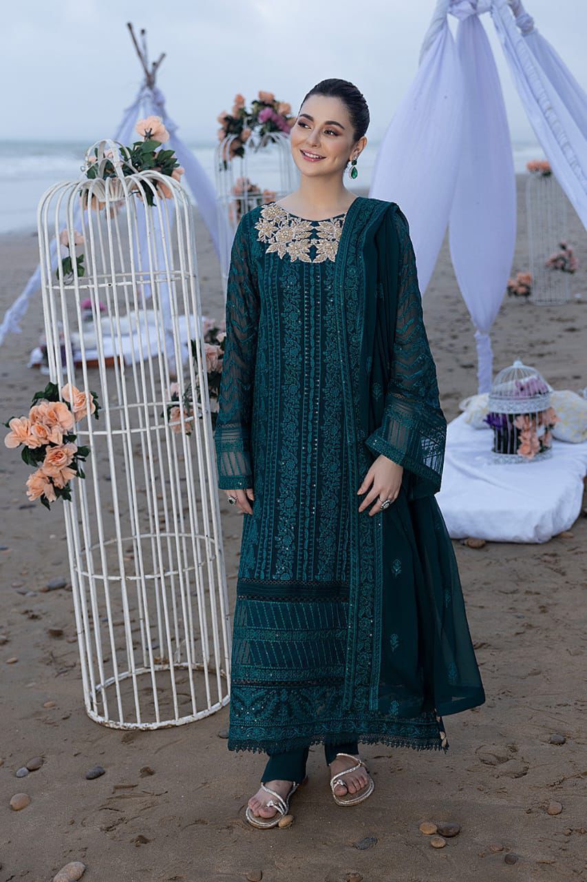 ✨ Elegant Teal Embroidered Unstitched Suit ✨